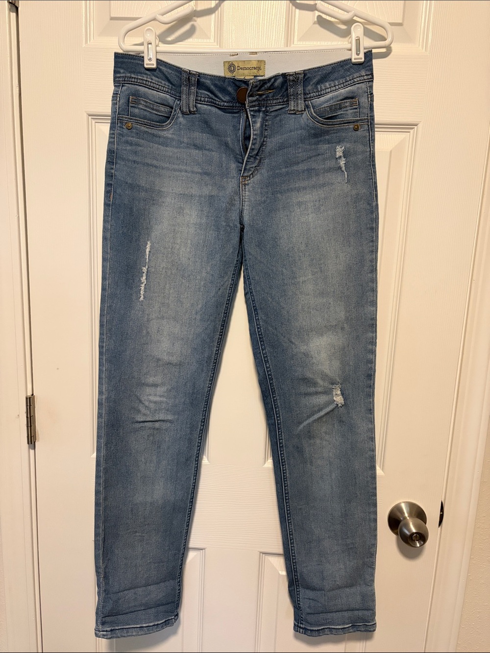 Democracy Light Blue Straight leg Jeans with Subtle Distress